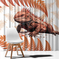 Red New Zealand Tuatara Window Curtain Aotearoa Sphenodon Punctatus Silver Fern LT14 - Polynesian Pride