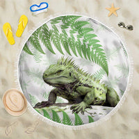Green New Zealand Tuatara Beach Blanket Aotearoa Sphenodon Punctatus Silver Fern LT14 One Size 150cm Green - Polynesian Pride
