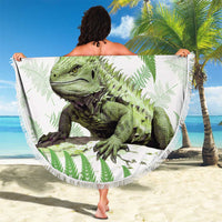 Green New Zealand Tuatara Beach Blanket Aotearoa Sphenodon Punctatus Silver Fern LT14 - Polynesian Pride
