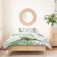 Green New Zealand Tuatara Bedding Set Aotearoa Sphenodon Punctatus Silver Fern