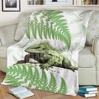 Green New Zealand Tuatara Blanket Aotearoa Sphenodon Punctatus Silver Fern LT14 - Polynesian Pride