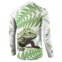 Green New Zealand Tuatara Button Sweatshirt Aotearoa Sphenodon Punctatus Silver Fern LT14 - Polynesian Pride