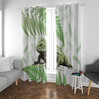 Green New Zealand Tuatara Window Curtain Aotearoa Sphenodon Punctatus Silver Fern LT14 With Grommets Green - Polynesian Pride