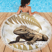 Gold New Zealand Tuatara Beach Blanket Aotearoa Sphenodon Punctatus Silver Fern LT14 - Polynesian Pride