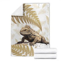 Gold New Zealand Tuatara Blanket Aotearoa Sphenodon Punctatus Silver Fern LT14 - Polynesian Pride