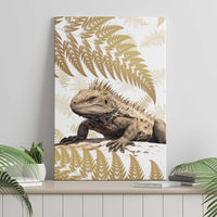 Gold New Zealand Tuatara Canvas Wall Art Aotearoa Sphenodon Punctatus Silver Fern LT14 - Polynesian Pride