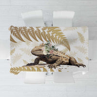 Gold New Zealand Tuatara Tablecloth Aotearoa Sphenodon Punctatus Silver Fern LT14 Gold - Polynesian Pride