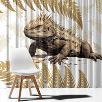 Gold New Zealand Tuatara Window Curtain Aotearoa Sphenodon Punctatus Silver Fern LT14 - Polynesian Pride