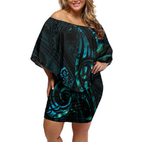 New Zealand Skink Off Shoulder Short Dress Aotearoa Maori Mix Paua Shell LT14 Women Blue - Polynesian Pride