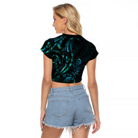 New Zealand Skink Raglan Cropped T Shirt Aotearoa Maori Mix Paua Shell LT14 - Polynesian Pride