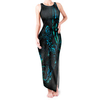 New Zealand Skink Tank Maxi Dress Aotearoa Maori Mix Paua Shell LT14 Women Blue - Polynesian Pride