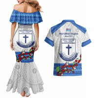 Fiji Holy Cross College Couples Matching Mermaid Dress and Hawaiian Shirt Happy 50th Anniversary Fijian Tagimoucia Tapa Pattern LT14 - Polynesian Pride