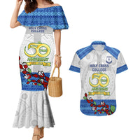 Personalised Fiji Holy Cross College Couples Matching Mermaid Dress and Hawaiian Shirt Happy 50th Anniversary Fijian Tagimoucia Tapa Pattern LT14 White - Polynesian Pride