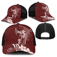 Oxblood Hawaii Baseball Net Cap Hammerhead Shark Tattoo Curve Polynesian - Polynesian Pride