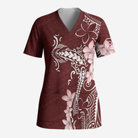 Oxblood Hawaii Scrub Top Hammerhead Shark Tattoo Curve Polynesian - Polynesian Pride