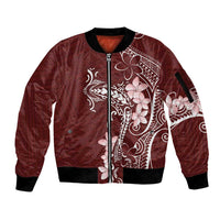 Oxblood Hawaii Sleeve Zip Bomber Jacket Hammerhead Shark Tattoo Curve Polynesian LT14 Unisex Oxblood - Polynesian Pride