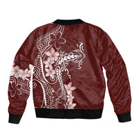 Oxblood Hawaii Sleeve Zip Bomber Jacket Hammerhead Shark Tattoo Curve Polynesian LT14 - Polynesian Pride