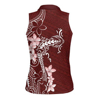Oxblood Hawaii Women Sleeveless Polo Shirt Hammerhead Shark Tattoo Curve Polynesian - Polynesian Pride