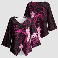 Pink Hawaii Kimono Sleeve Blouse Hammerhead Shark Tattoo Curve Polynesian LT14 - Polynesian Pride