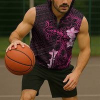 Pink Hawaii Sleeveless Zip Hoodie Hammerhead Shark Tattoo Curve Polynesian LT14 - Polynesian Pride