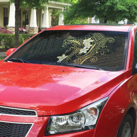 Black and Gold Hawaii Auto Sun Shade Hammerhead Shark Tattoo Curve Polynesian - Polynesian Pride