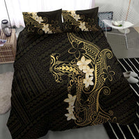 Black and Gold Hawaii Bedding Set Hammerhead Shark Tattoo Curve Polynesian - Polynesian Pride