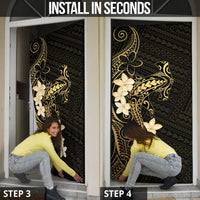 Black and Gold Hawaii Door Cover Hammerhead Shark Tattoo Curve Polynesian - Polynesian Pride