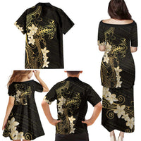 Black and Gold Hawaii Family Matching Puletasi and Hawaiian Shirt Hammerhead Shark Tattoo Curve Polynesian - Polynesian Pride