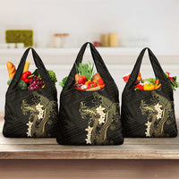 Black and Gold Hawaii Grocery Bag Hammerhead Shark Tattoo Curve Polynesian LT14 3-pack One Size Black - Polynesian Pride