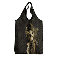 Black and Gold Hawaii Grocery Bag Hammerhead Shark Tattoo Curve Polynesian LT14 - Polynesian Pride