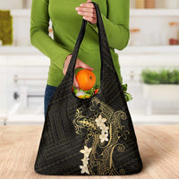 Black and Gold Hawaii Grocery Bag Hammerhead Shark Tattoo Curve Polynesian LT14 - Polynesian Pride