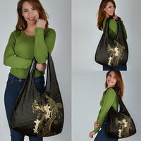 Black and Gold Hawaii Grocery Bag Hammerhead Shark Tattoo Curve Polynesian LT14 - Polynesian Pride