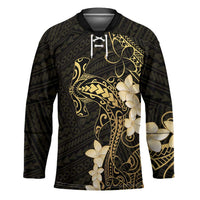 Black and Gold Hawaii Hockey Jersey Hammerhead Shark Tattoo Curve Polynesian LT14 Unisex Black - Polynesian Pride