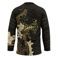 Black and Gold Hawaii Hockey Jersey Hammerhead Shark Tattoo Curve Polynesian LT14 - Polynesian Pride