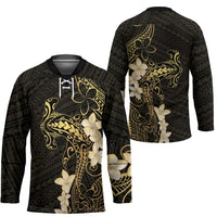 Black and Gold Hawaii Hockey Jersey Hammerhead Shark Tattoo Curve Polynesian LT14 - Polynesian Pride