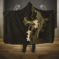 Black and Gold Hawaii Hooded Blanket Hammerhead Shark Tattoo Curve Polynesian - Polynesian Pride