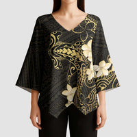 Black and Gold Hawaii Kimono Sleeve Blouse Hammerhead Shark Tattoo Curve Polynesian - Polynesian Pride