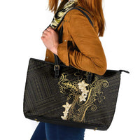 Black and Gold Hawaii Leather Tote Bag Hammerhead Shark Tattoo Curve Polynesian LT14 Black - Polynesian Pride