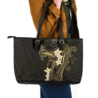 Black and Gold Hawaii Leather Tote Bag Hammerhead Shark Tattoo Curve Polynesian LT14 - Polynesian Pride