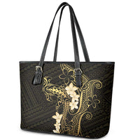 Black and Gold Hawaii Leather Tote Bag Hammerhead Shark Tattoo Curve Polynesian LT14 - Polynesian Pride