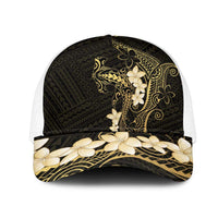 Black and Gold Hawaii Mesh Trucker Cap Hammerhead Shark Tattoo Curve Polynesian LT14 One Size White Black - Polynesian Pride