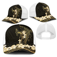 Black and Gold Hawaii Mesh Trucker Cap Hammerhead Shark Tattoo Curve Polynesian LT14 - Polynesian Pride