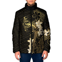 Black and Gold Hawaii Padded Jacket Hammerhead Shark Tattoo Curve Polynesian - Polynesian Pride