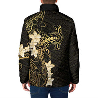 Black and Gold Hawaii Padded Jacket Hammerhead Shark Tattoo Curve Polynesian - Polynesian Pride