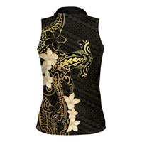 Black and Gold Hawaii Women Sleeveless Polo Shirt Hammerhead Shark Tattoo Curve Polynesian - Polynesian Pride