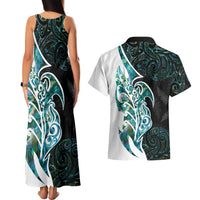 Proud Aotearoa Couples Matching Tank Maxi Dress and Hawaiian Shirt Maori Silver Fern Mix Paua Shell Pattern LT14 - Polynesian Pride