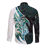 Proud Aotearoa Long Sleeve Button Shirt Maori Silver Fern Mix Paua Shell Pattern LT14 - Polynesian Pride
