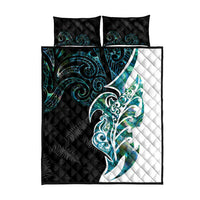Proud Aotearoa Quilt Bed Set Maori Silver Fern Mix Paua Shell Pattern