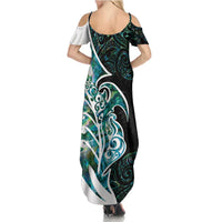 Proud Aotearoa Summer Maxi Dress Maori Silver Fern Mix Paua Shell Pattern LT14 - Polynesian Pride