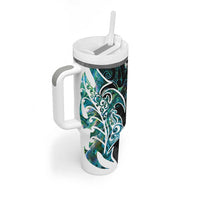 Proud Aotearoa Tumbler With Handle Maori Silver Fern Mix Paua Shell Pattern LT14 - Polynesian Pride